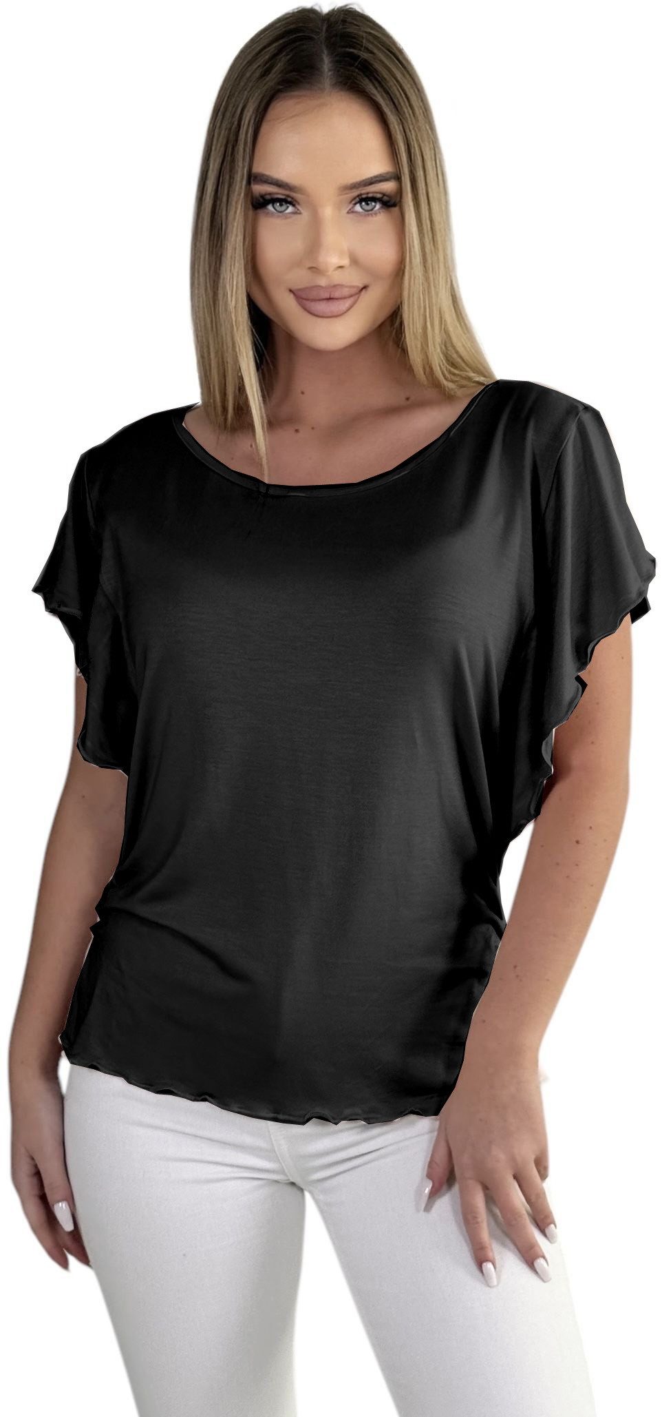 Mississhop Kurzarmshirt Damen T-Shirt Kurzarmshirt Schmetterlingärmeln günstig online kaufen