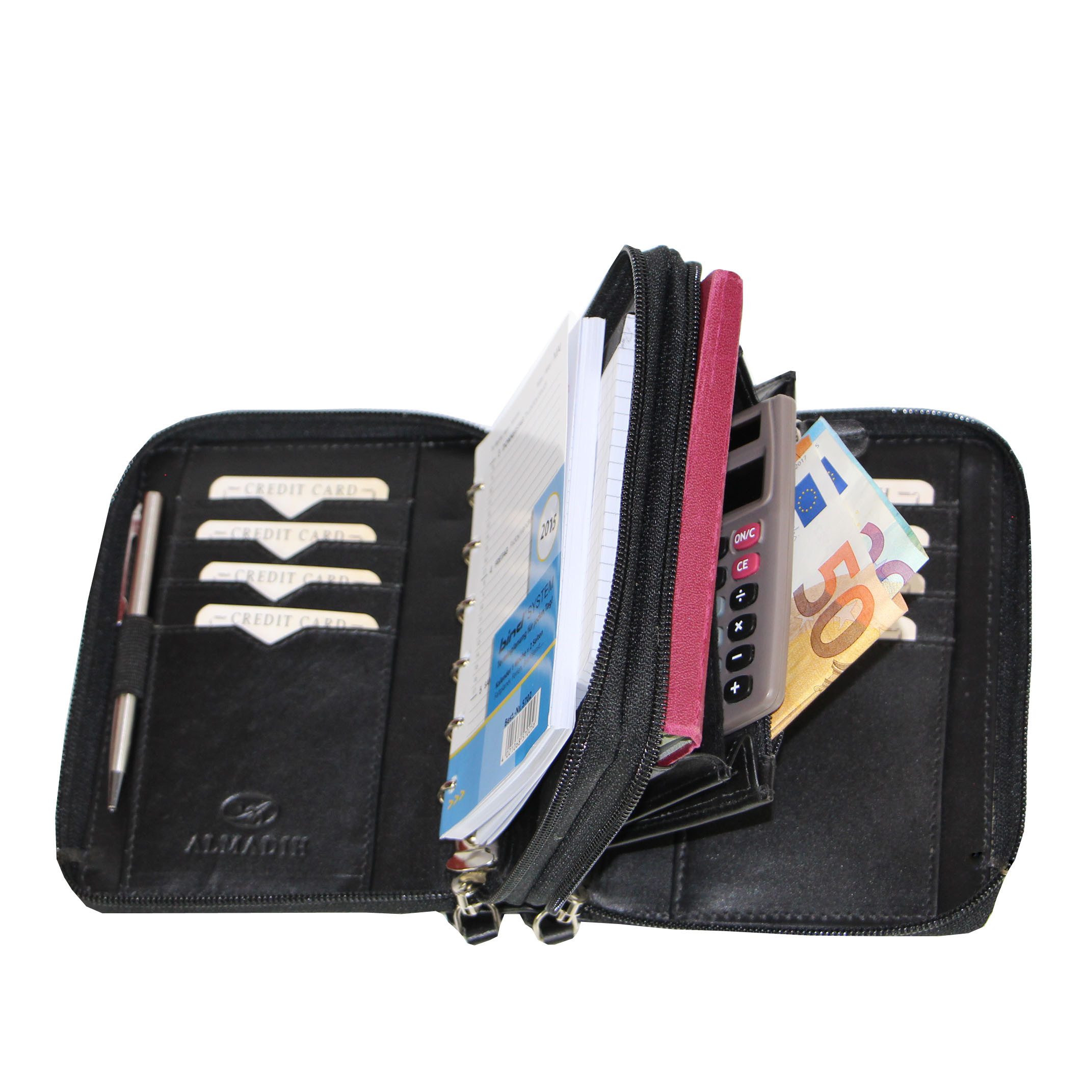 ALMADIH Konferenzmappe Ledermappe A7 Kombimappe Leder Organizer 2026 braun, schwarz