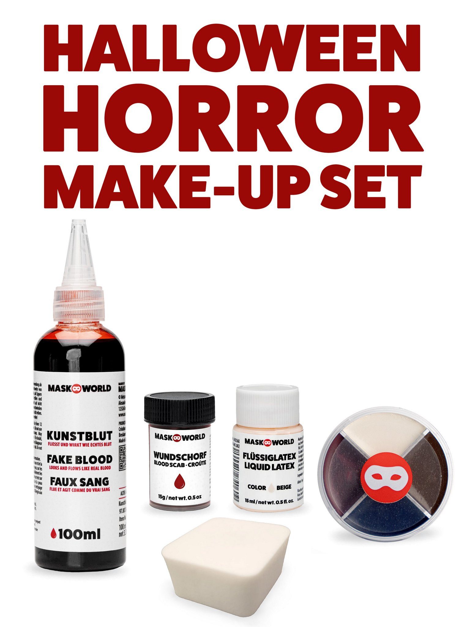 Metamorph Theaterschminke Make-up Set - Zombie Vampir Halloween Horror Kostü, Horror Schminkset mit Blut, Wundschorf und Schminkfarben für alle Zom