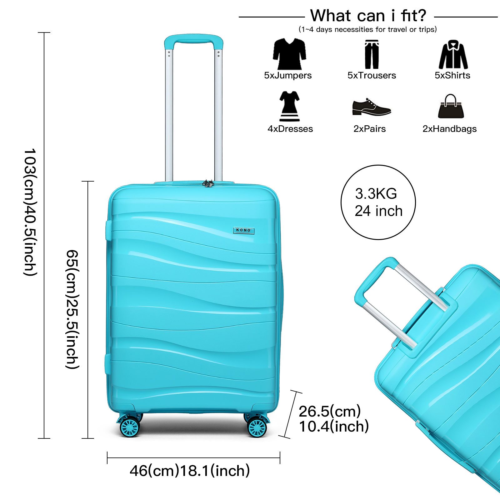 KONO Handgepäck-Trolley Leicht Hartschalenkoffer Reisekoffer mit 4 Rollen u günstig online kaufen