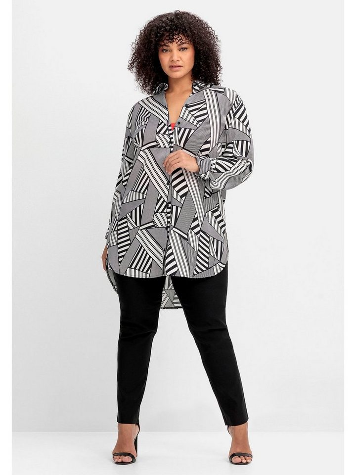Sheego Longbluse grafischem Muster Hemdkragen und mit Größen Große