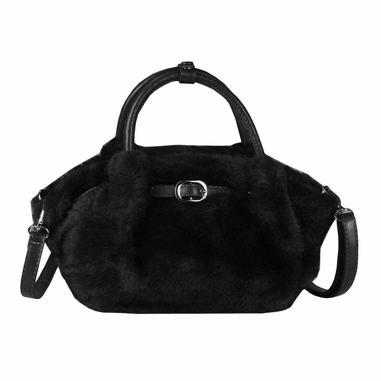 ITALYSHOP24 Schultertasche DAMEN TASCHE PELZTASCHE Tote Bag Umhängetasche Mini Bag Felltasche, Felltasche Crossbody Damentasche Teddytasche CrossOver Freizeit Plüsch
