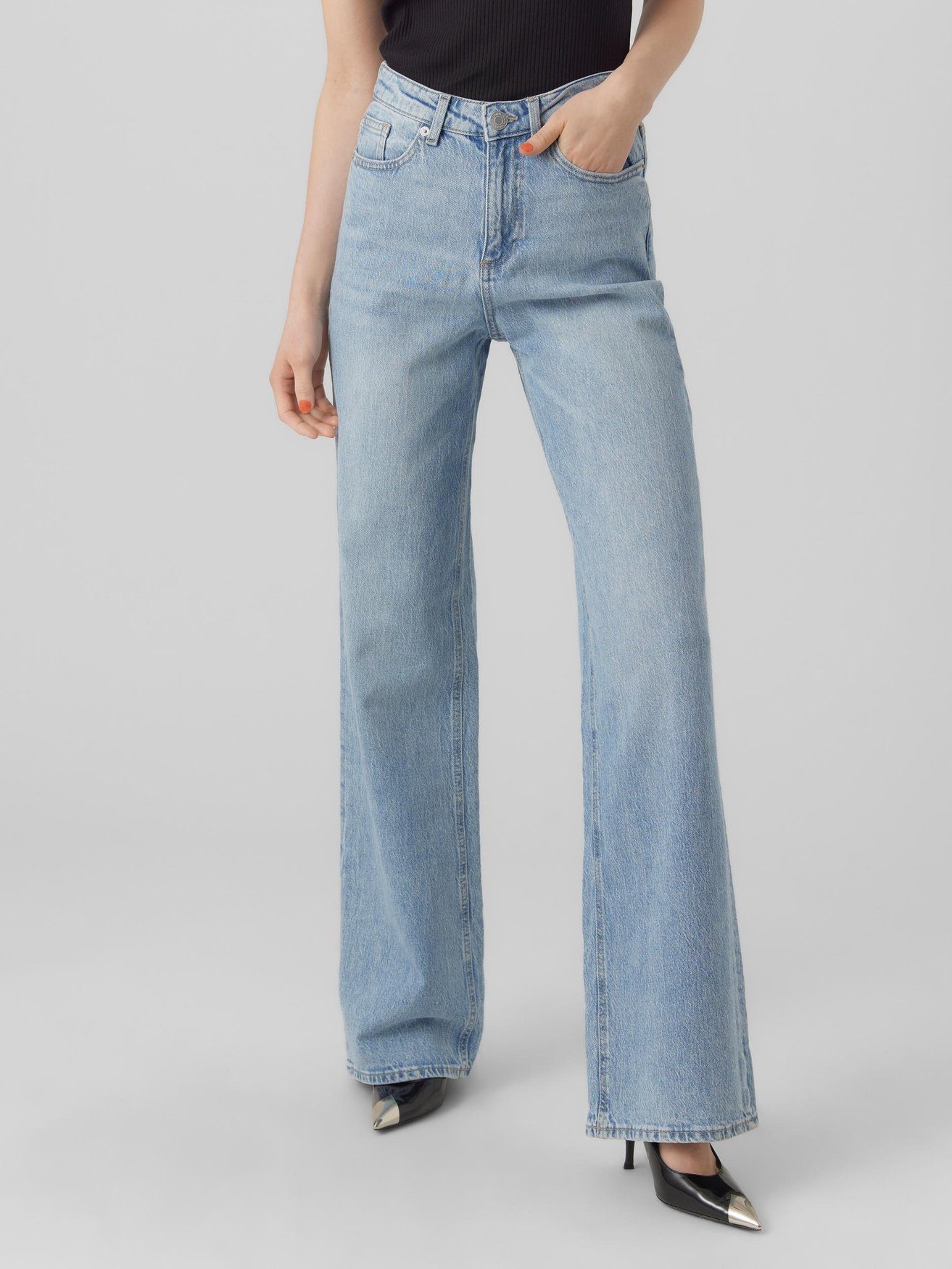 Moda VMTESSA in Fit 5973 Jeans Denim Schlagjeans Straight Stone Hellblau Vero Washed