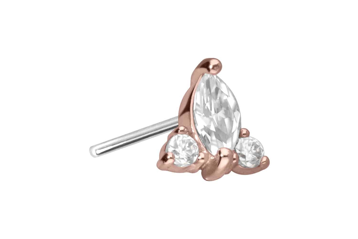 PIERCINGLINE Piercing-Set 14 Karat Gold Aufsatz mit Titan Push Pin MOISSANIT-BLUME (Push Pins, 1-tlg)