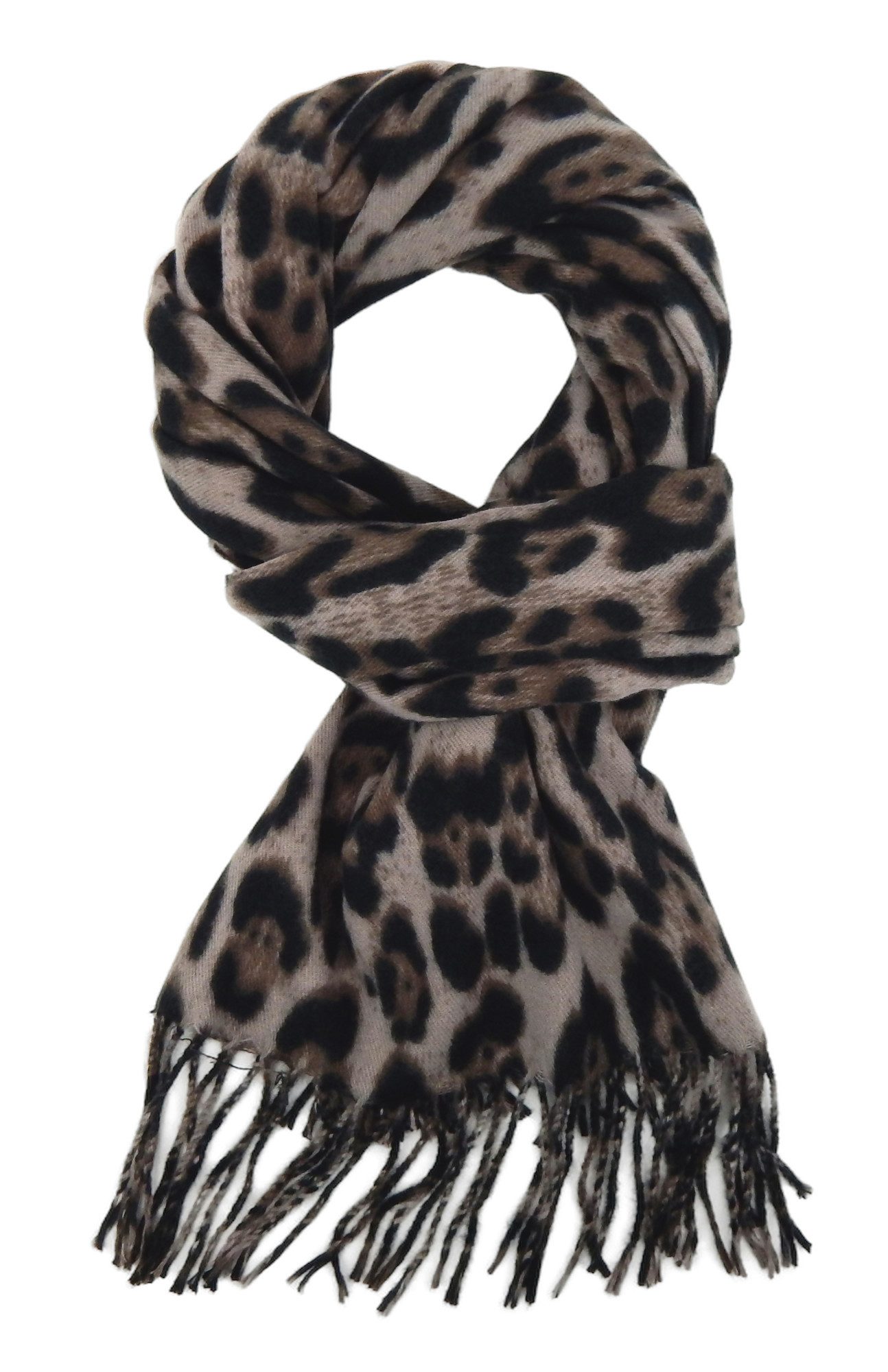 Ella Jonte Modeschal, Leopard beige braun oder grau Herbst Winterschal Animalprint