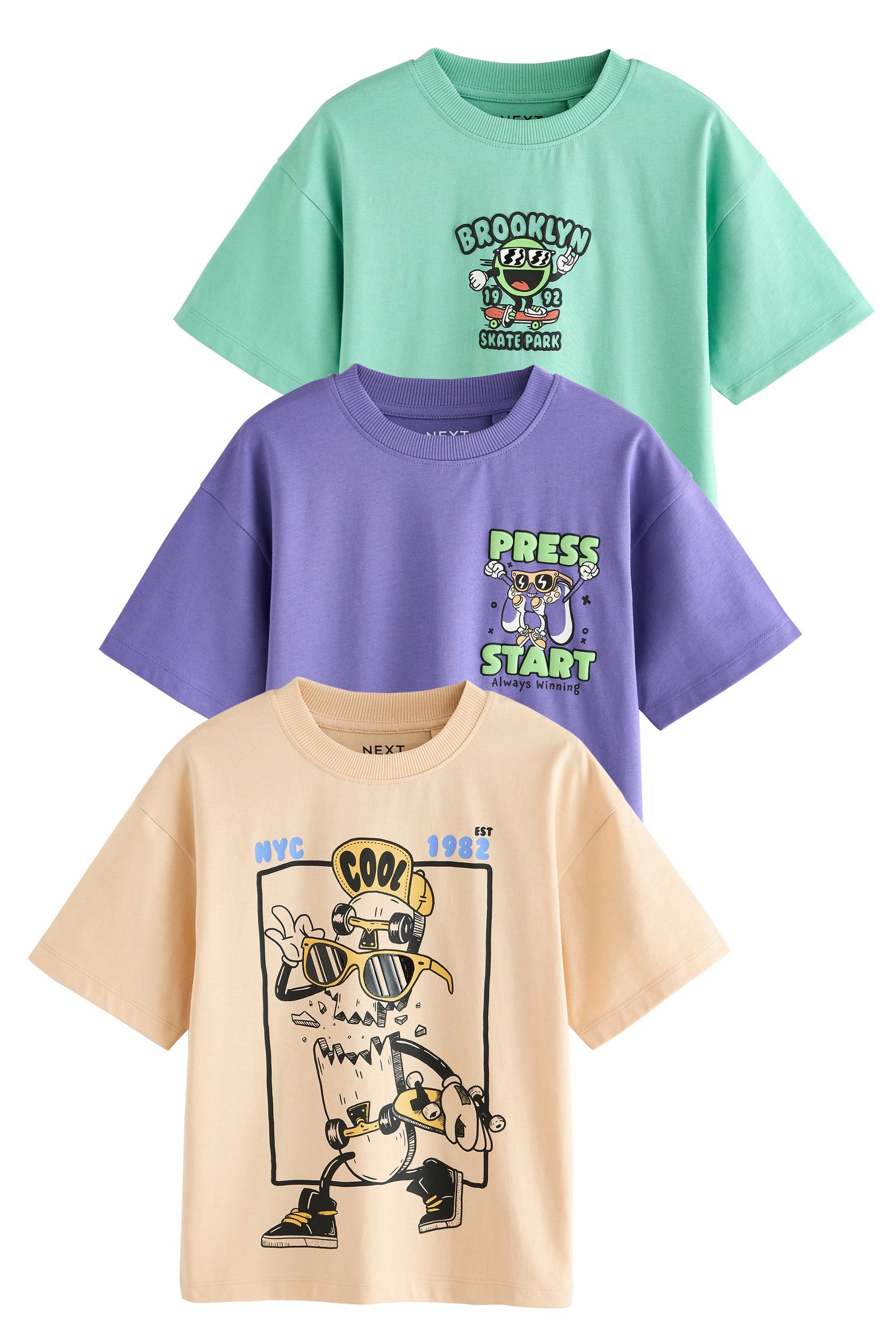 Next Print-Shirt 3er-Pack Relaxed Fit Kurzarm-T-Shirts günstig online kaufen
