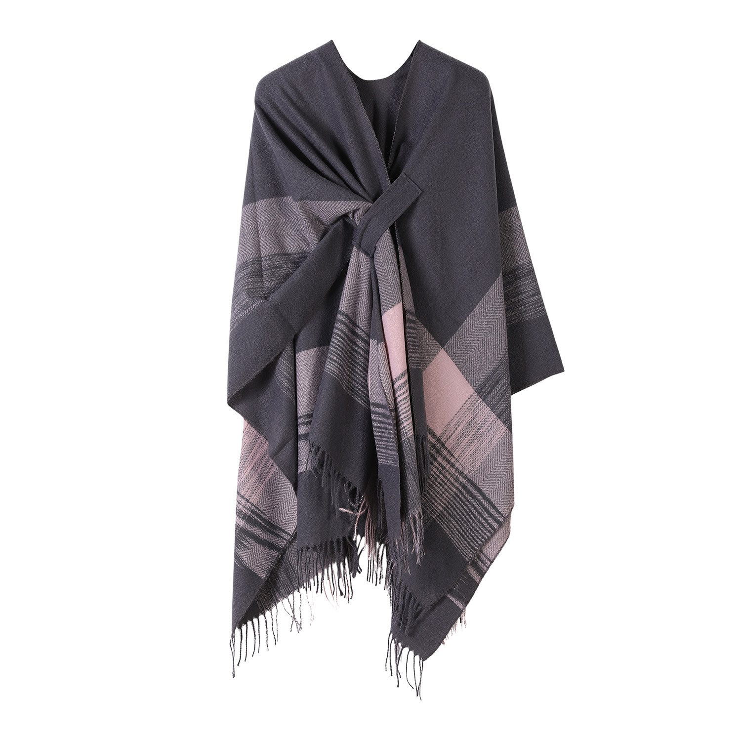 Refttenw Poncho Damen Warmer Winterschal Fransentuch Cape, Oversized Schal 160×135cm Strickponcho, Strickcape