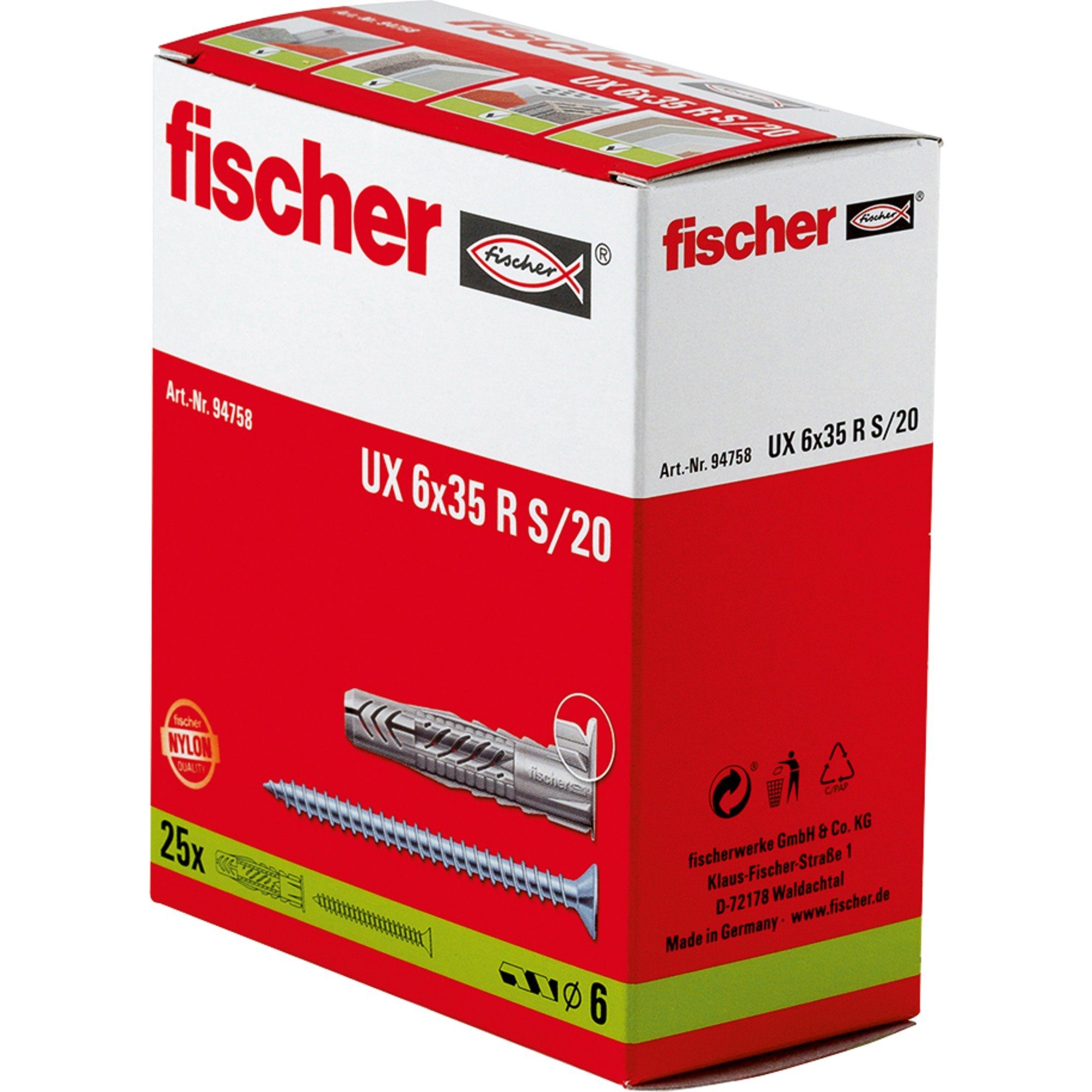 Fischer Universaldübel fischer Universaldübel UX 6x35 R S, Dübel, (25