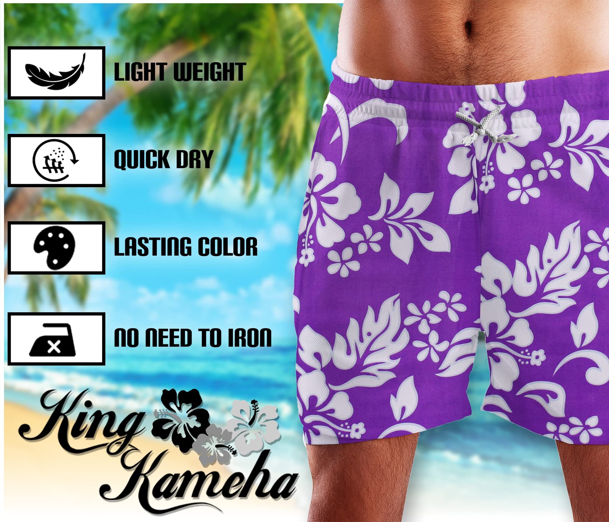 King Kameha Badeshorts Hibiscus Funky Hawaii Bade-Shorts Mesh-Einsatz Verschluss Kordelzug Mit integriertem Mesh-Innenslip für extra Komfort