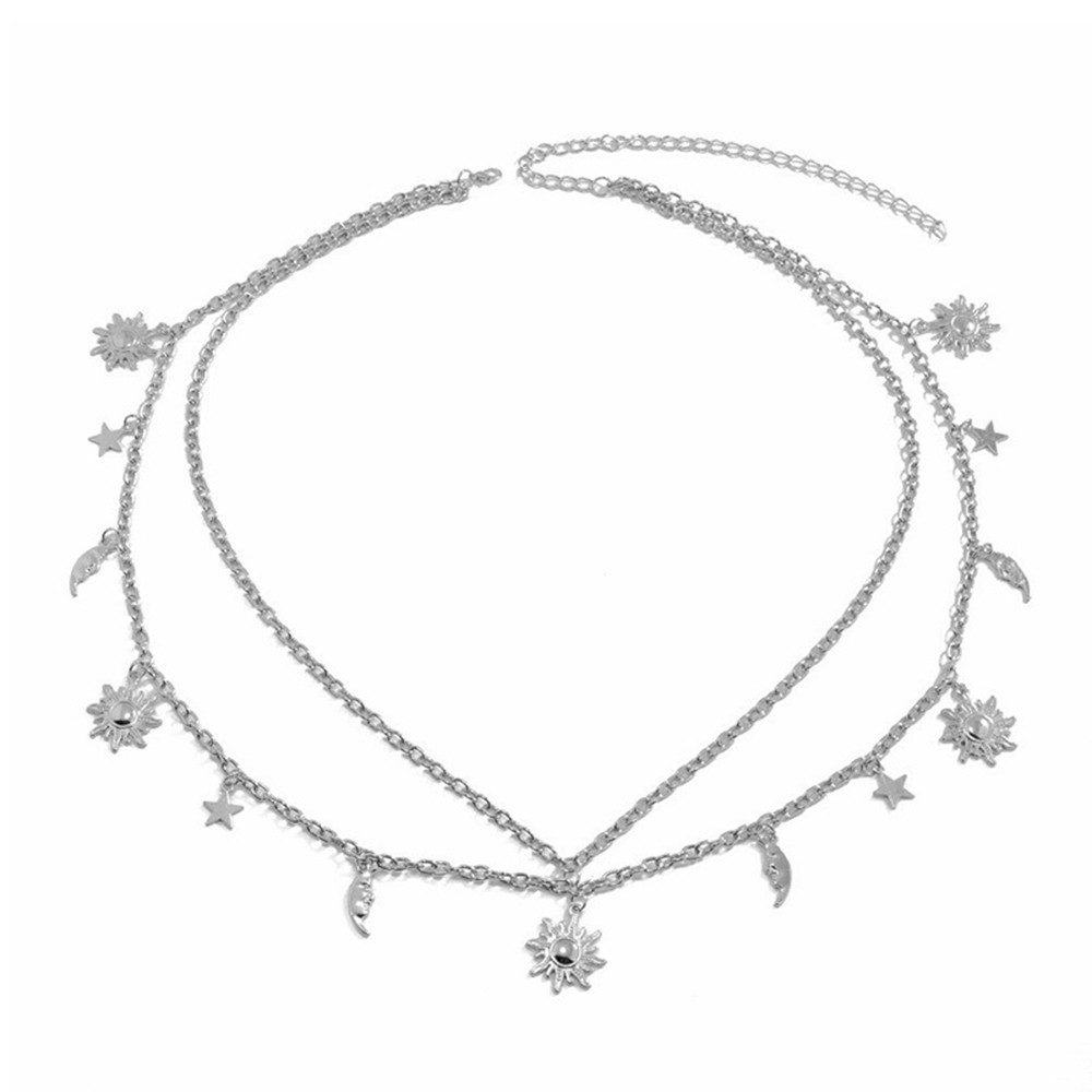 Zaewry Taillengürtel Mondstern Verstellbare Taillenkette für Kleider Jeans Doppellagiger Damen Metallkettengürtel – Bild 2 von 5