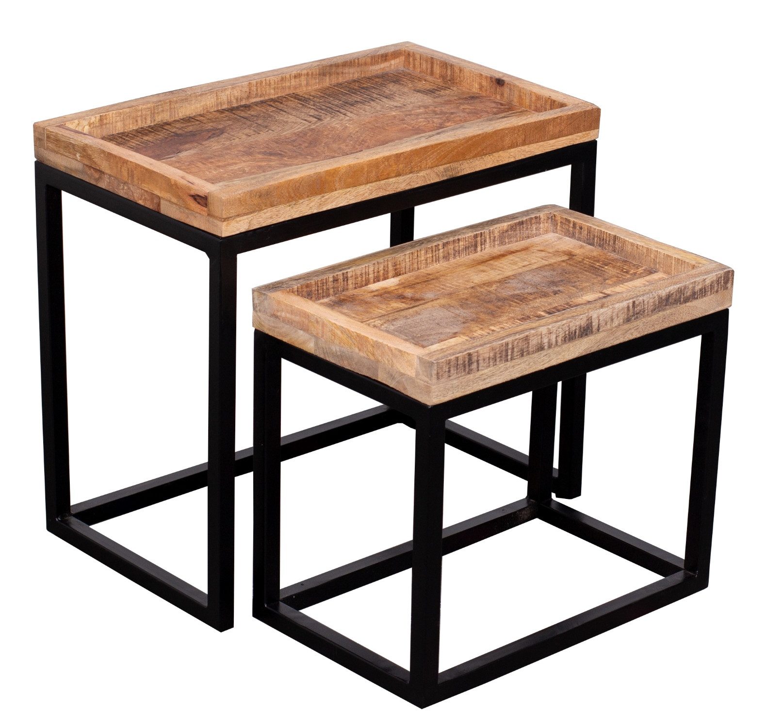 MR.DEKO Beistelltisch 2er Set Lecce aus Mangoholz natur, Couchtisch-Set (Sofa Tisch 2 Größen kombinierbar), platzsparend, rustikaler Stil, zusammenstellbare Tische