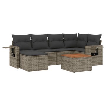 vidaXL Loungesofa 7-tlg. Garten-Sofagarnitur mit Kissen Grau Poly Rattan, 1 Teile