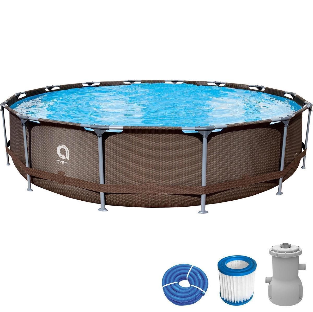 Avenli Framepool Frame Plus Pool Set 427 x 84 cm, Rattan Optik (Stahlrahmenpool Komplettset)