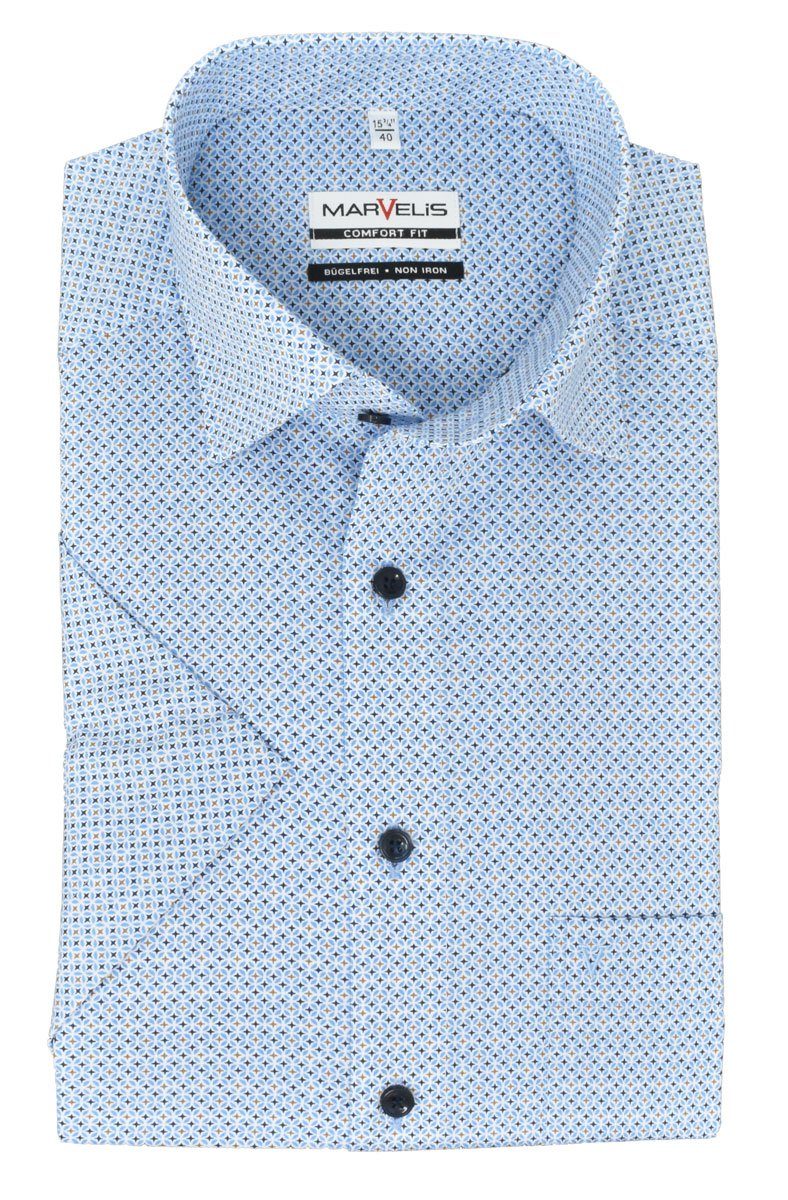 MARVELIS Kurzarmhemd »Kurzarmhemd - Comfort Fit - Kurzarm - Print -  Blau/Cognac/Weiß« Allover-Print online kaufen | OTTO