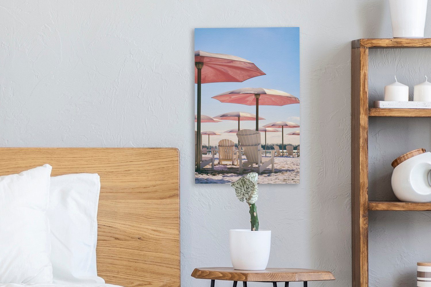 OneMillionCanvasses® Leinwandbild fertig Leinwandbild Sommer, (1 - cm Rosa bespannt Sonnenschirm inkl. 20x30 - Gemälde, St), Zackenaufhänger