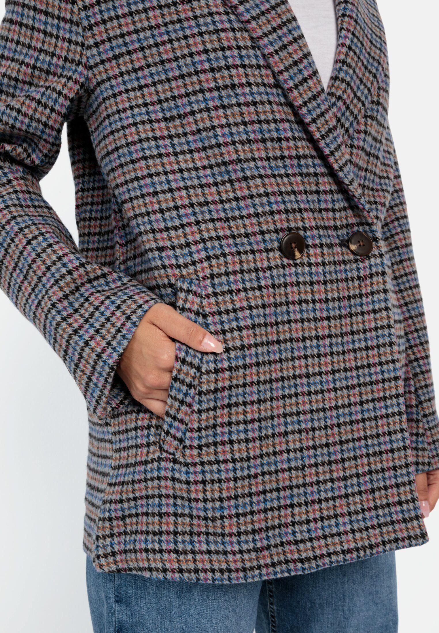 camel active Longblazer mit kariertem Muster Langarm Reverskragen mit Reverskragen