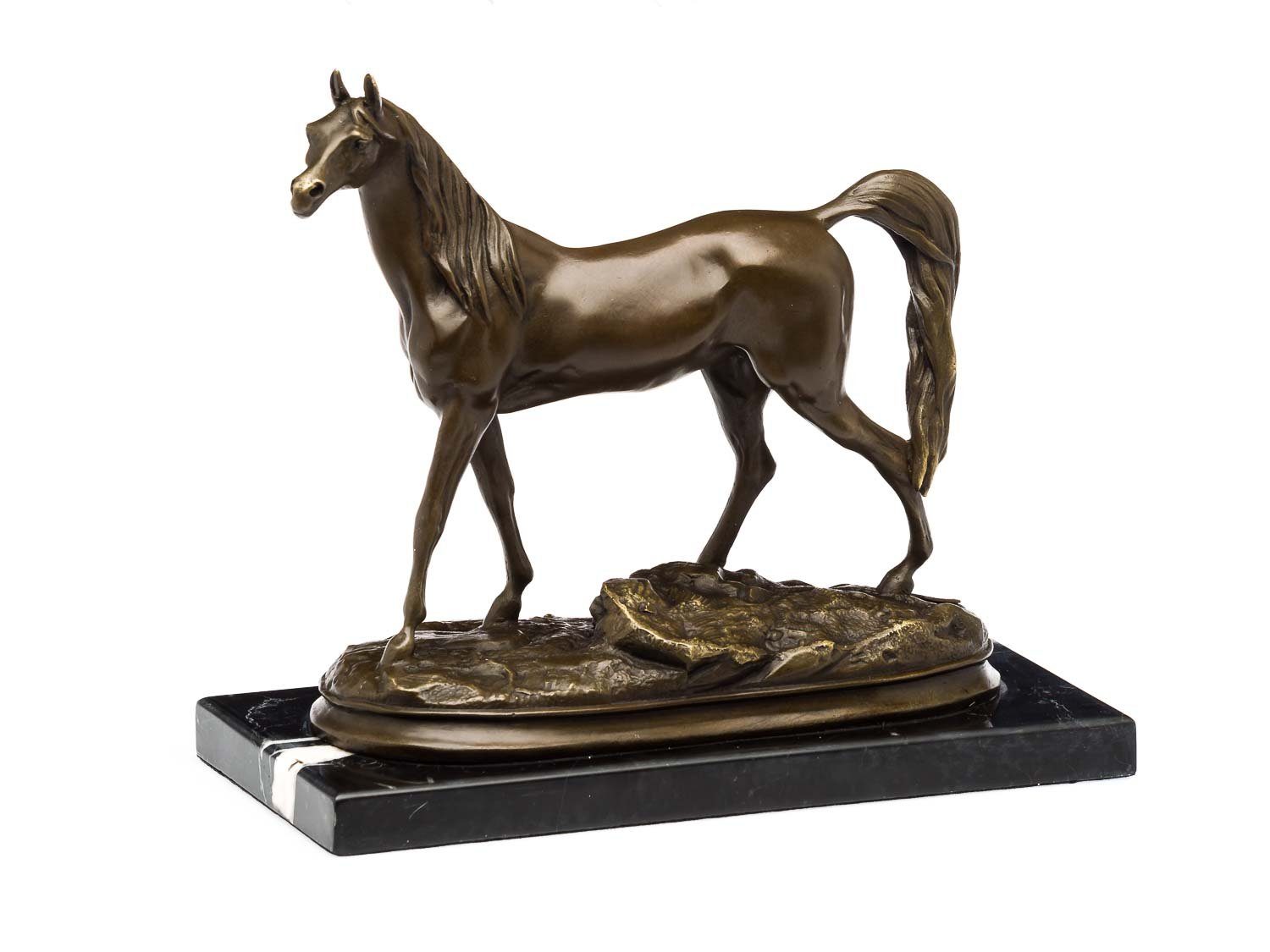 Antik-Stil Bronzestatue Bronze Aubaho auf Steinplinthe Pferd Bronzeskulptur Skulptur -
