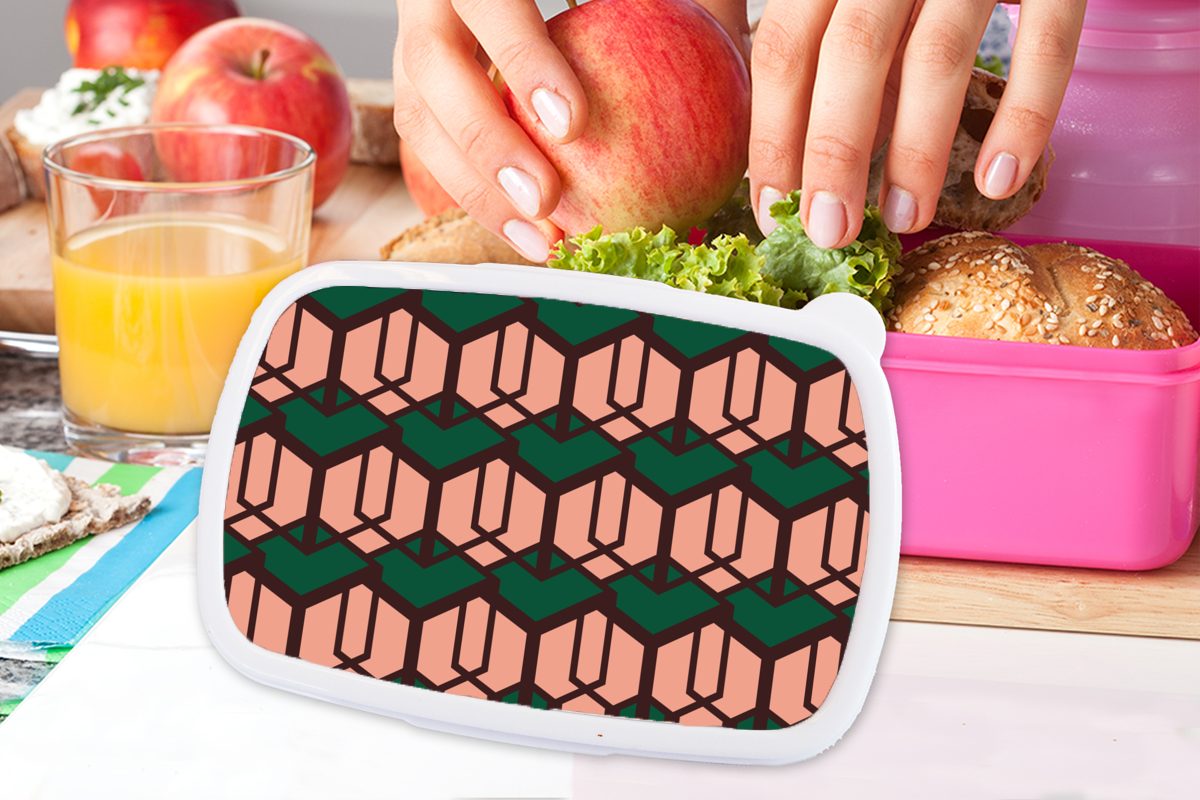 MuchoWow Lunchbox rosa - 3D, für Würfel Snackbox, Mädchen, Brotbox Muster Kunststoff Erwachsene, Kinder, (2-tlg), - Kunststoff, Brotdose