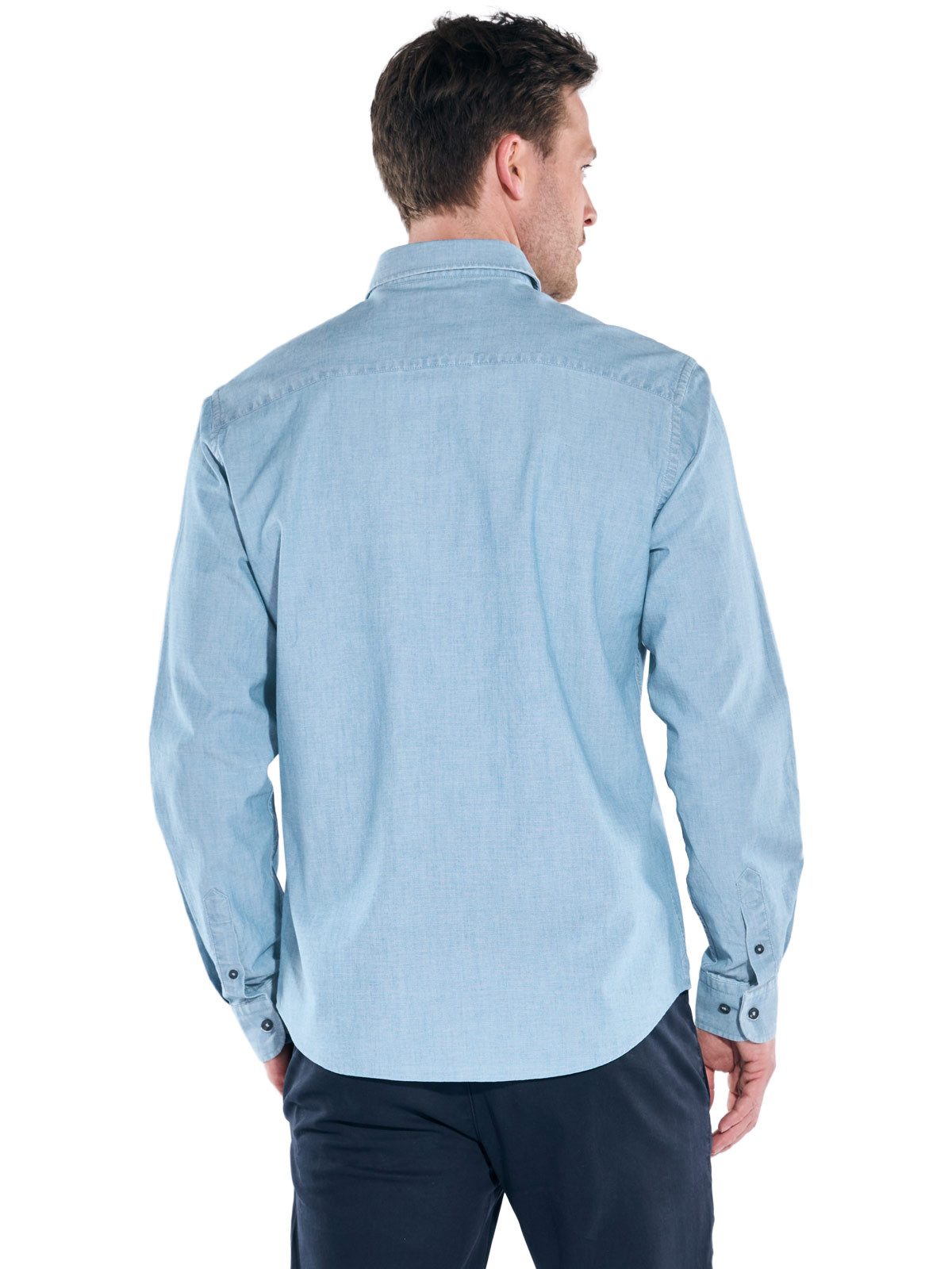 Engbers Langarmhemd Herren Helles Jeanshemd, Mittelblau