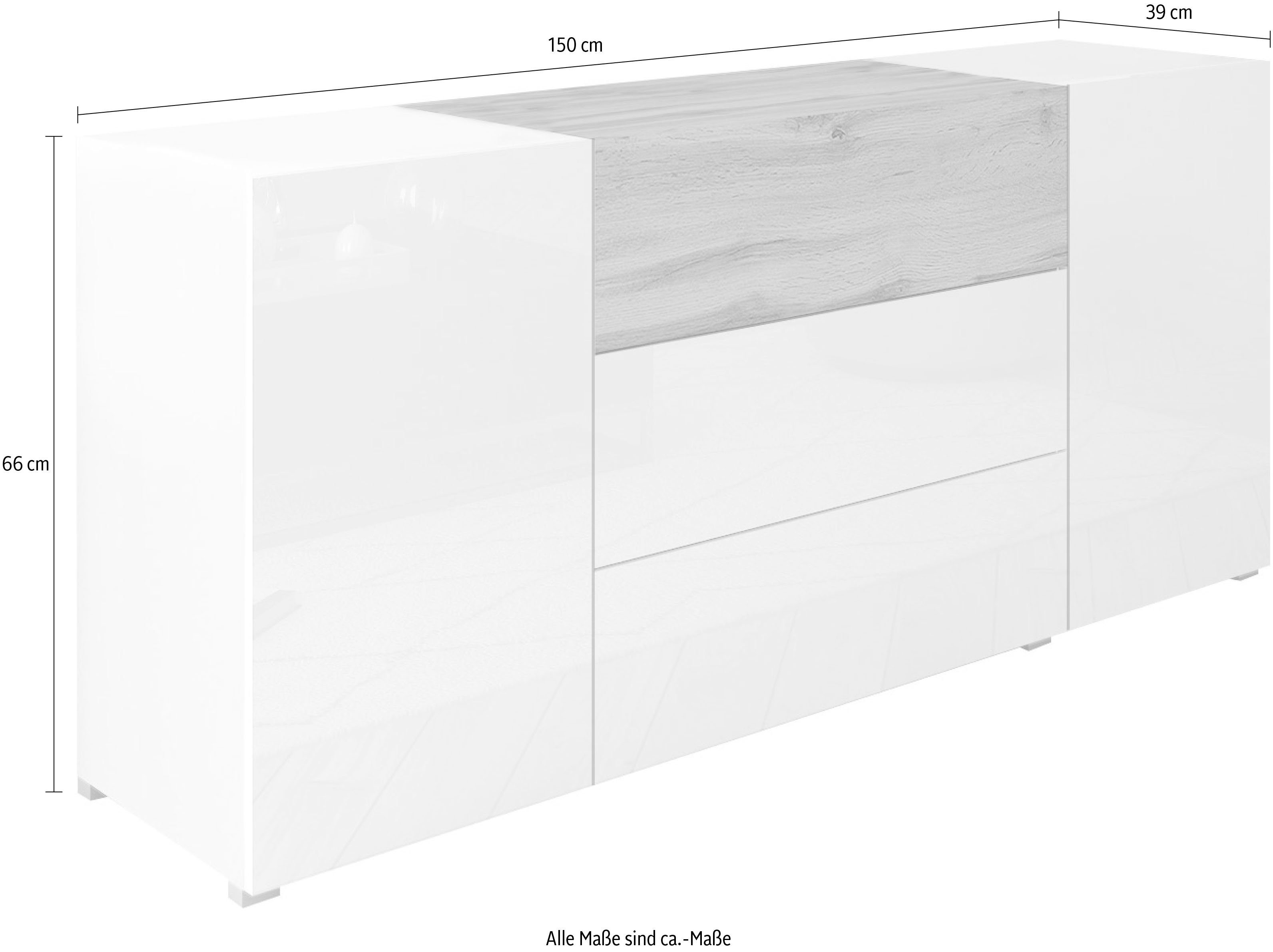 Sideboard cm | weiß Wotan matt/eichefarben BERLIN, Wotan/weiß Breite weiß 150 matt/eichefarben Hochglanz INOSIGN