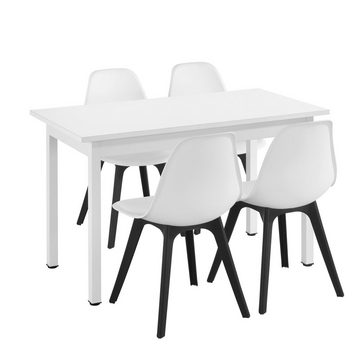 en.casa Essgruppe, (Set, 5-tlg., Esstisch mit 4 Stühlen), »Horten« Esstisch mit 4 Stühlen Weiß / Schwarz