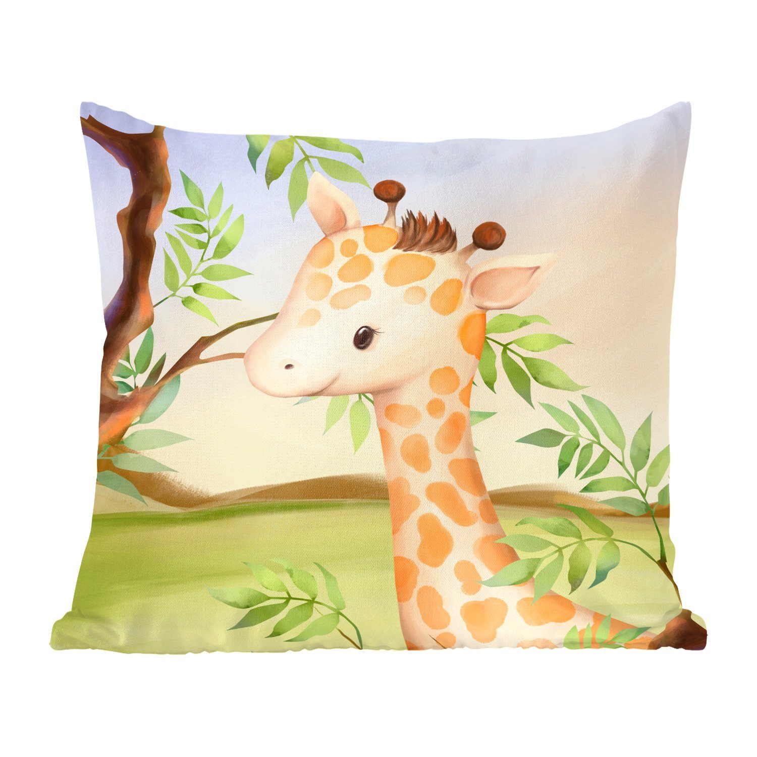 MuchoWow Dekokissen Dschungel Deko, Zierkissen Giraffe mit Sofakissen Füllung - Schlafzimmer, für - Wohzimmer, Blätter