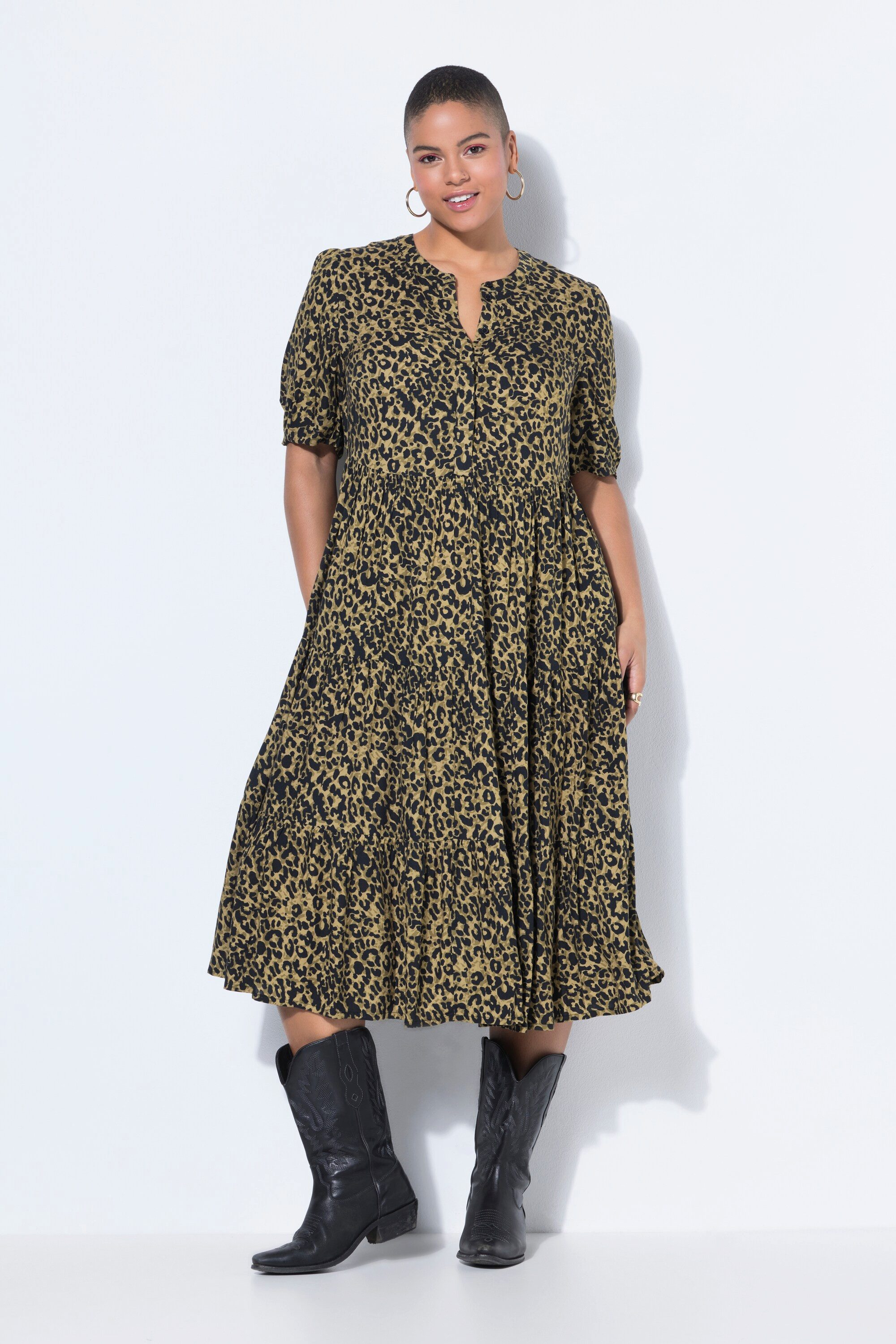Studio Untold Jerseykleid Midi-Kleid A-Linie Color-Leo Volants Halbarm