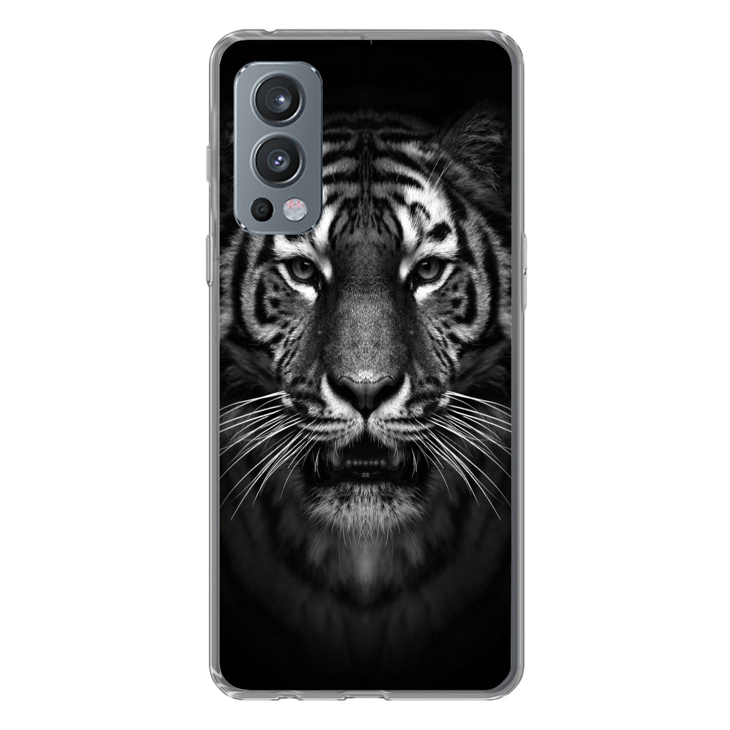 MuchoWow Handyhülle für OnePlus Nord 2 5G Tiger - Tiere - Schwarz - Weiß - Porträt - Wild, Phone Case, Silikon, Schutzhülle Dünn