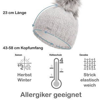 Faera Bommelmütze Wintermütze Damen Mütze Beanie Haube gefüttert Strickmütze