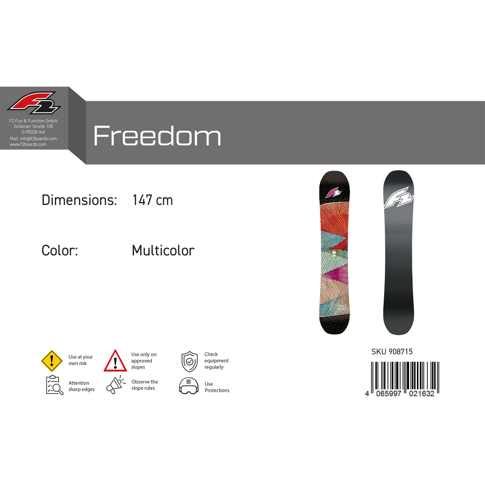 F2 Snowboard F2 Damen Snowboard Freedom Freeride/Freestyle 147 cm Multicolor 2023/2