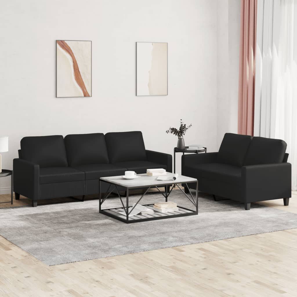 vidaXL Sofa 2-tlg. Sofagarnitur mit Kissen Schwarz Kunstleder | Alle Sofas