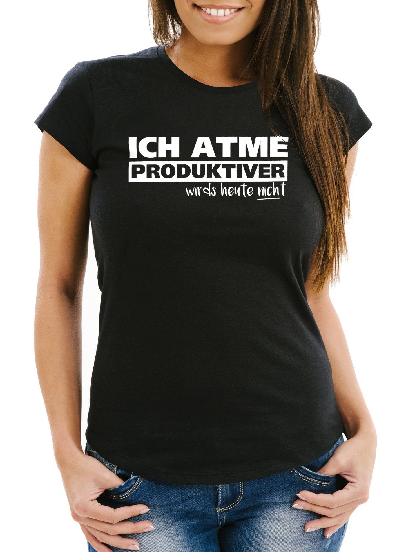 MoonWorks Print-Shirt Damen T-Shirt Ich atme produktiver wird`s heute nicht Spruch Slim Fit mit Print