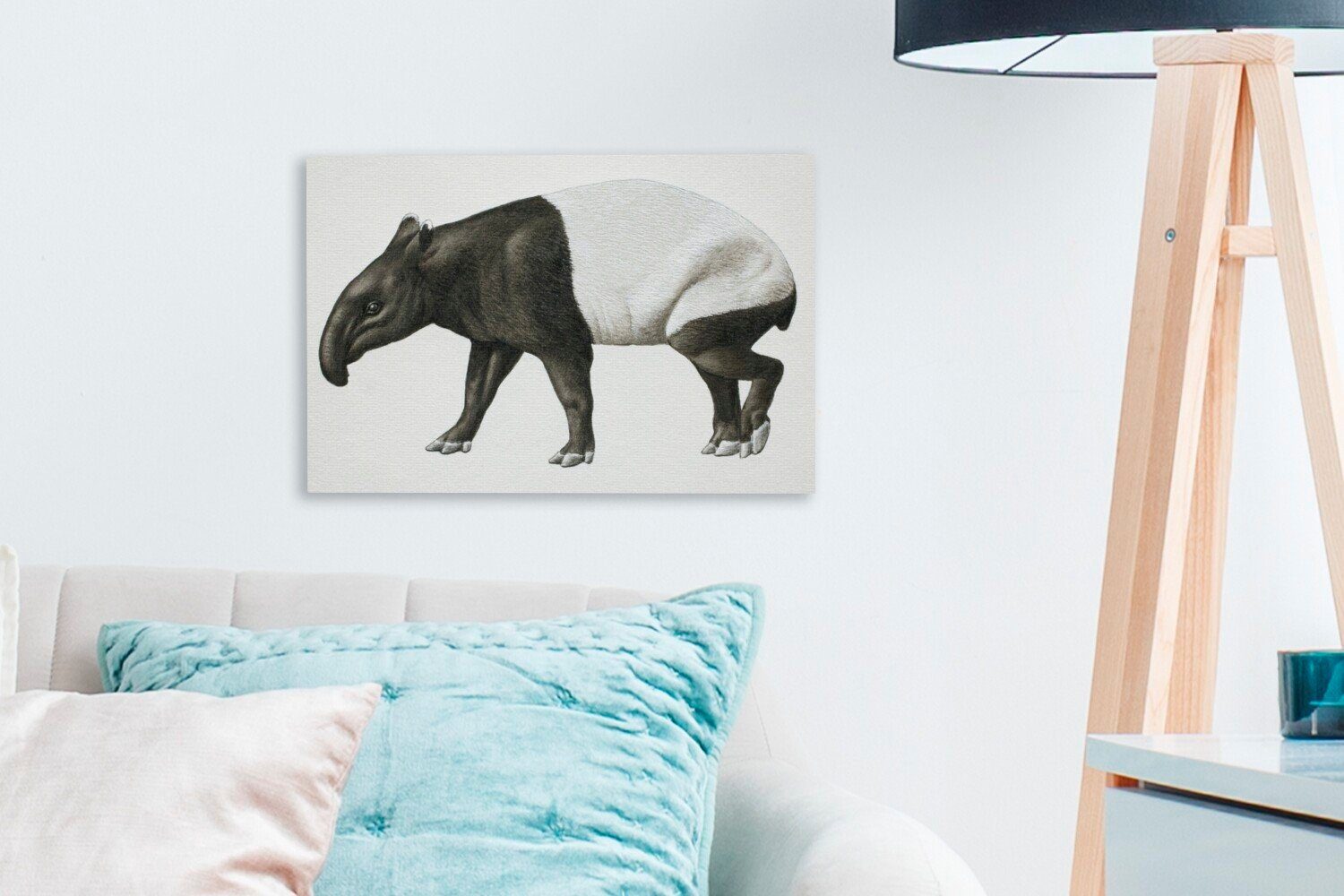 Wandbild OneMillionCanvasses® (1 Leinwandbild cm Aufhängefertig, St), Leinwandbilder, eines in Laufen., Schwarz-Weiß Tapirs Illustration beim 30x20 Wanddeko,