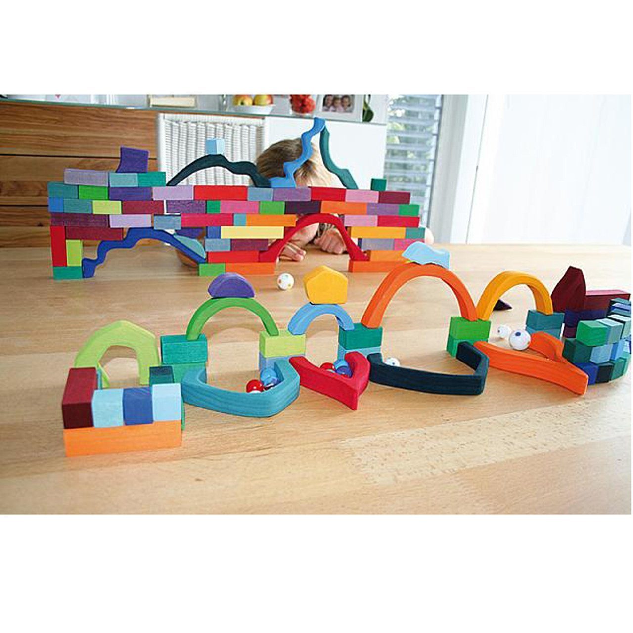 GRIMM´S Spiel und Holz Design Stufenpyramide klein 100 Bauklötze Stapelsteine Holzspielzeug Spielbausteine