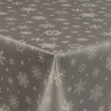 laro Tischdecke Wachstuch-Tischdecken Abwaschbar Schneeflocken Silber Weiß rechteckig