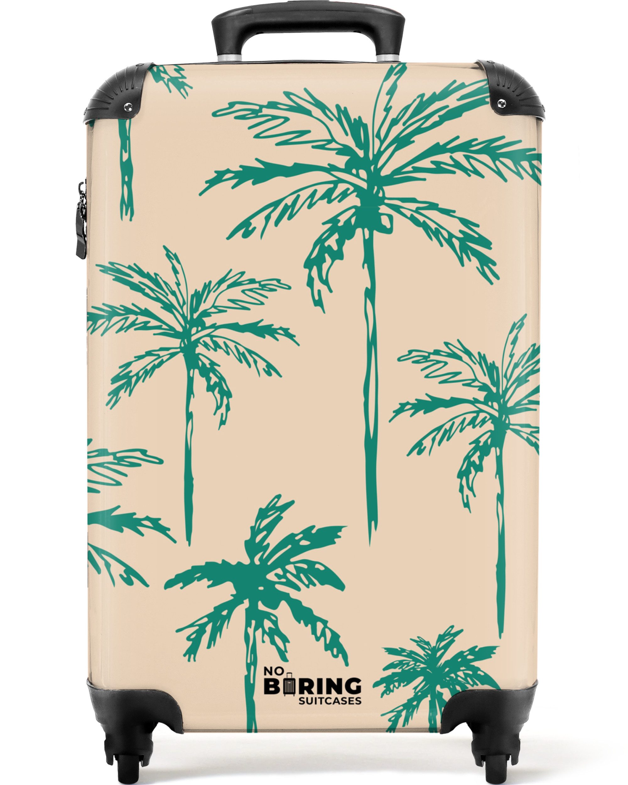NoBoringSuitcases.com© Hartschalen-Trolley Beige mit grünem Palmendruck günstig online kaufen