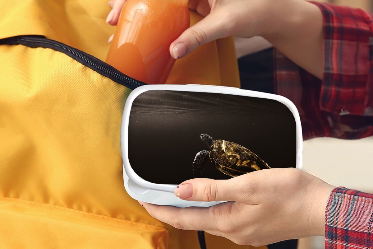 MuchoWow Lunchbox Schildkröte - Schwarz Brotbox Mädchen - Jungs Kinder für (2-tlg), Gold, und weiß Kunststoff, und für Brotdose, Erwachsene