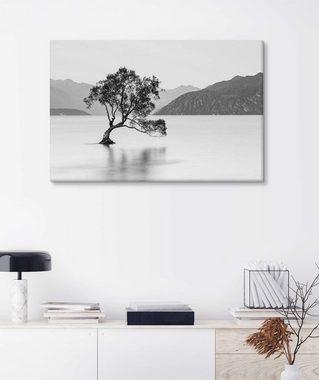 Posterlounge Leinwandbild Sebastian Warneke, Einsamer Baum / schwarz-weiß, Badezimmer Rustikal Fotografie