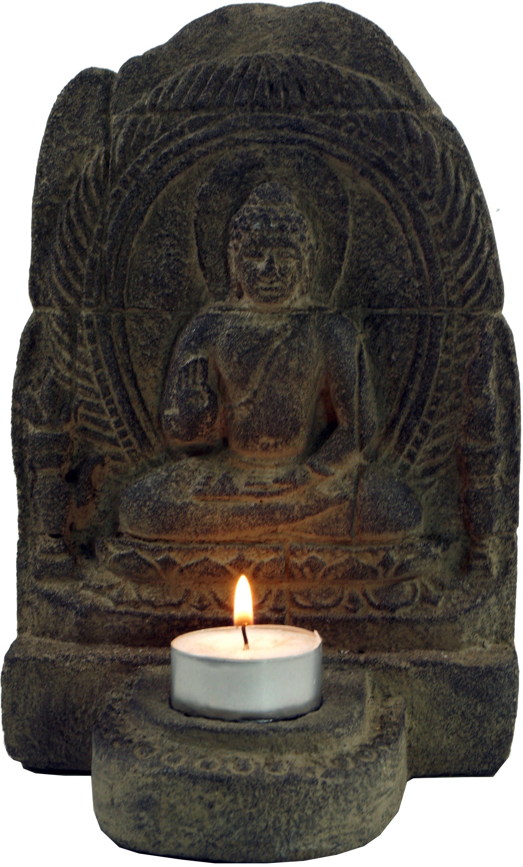 Stein Buddhafigur Minitempel, Teelichthalter Buddhafigur, Guru-Shop aus