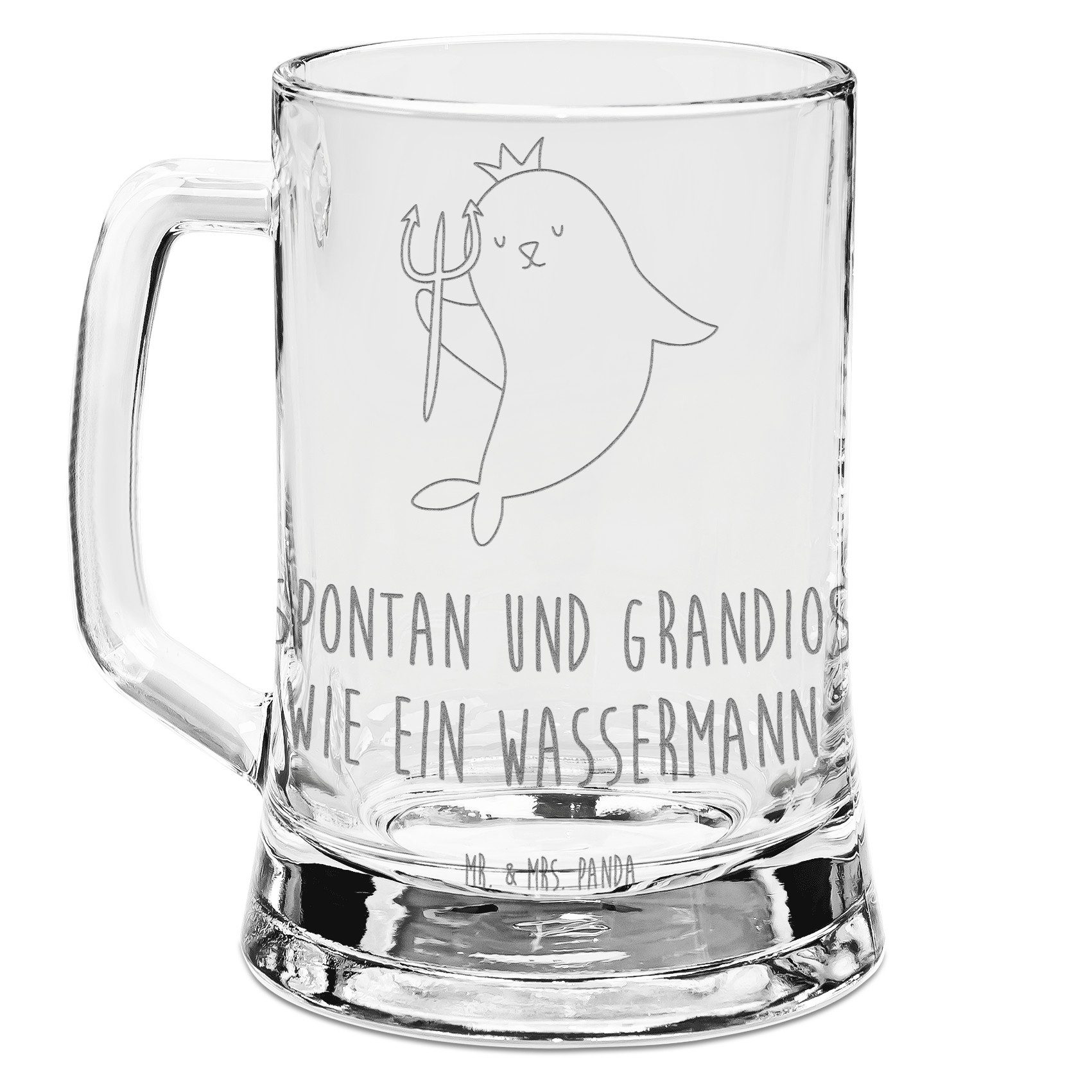 Mr. & Mrs. Panda Bierkrug Sternzeichen Wassermann, Seidel, Transparent, Meermann, Nix, Geburtst, 1-tlg., Premium Glas