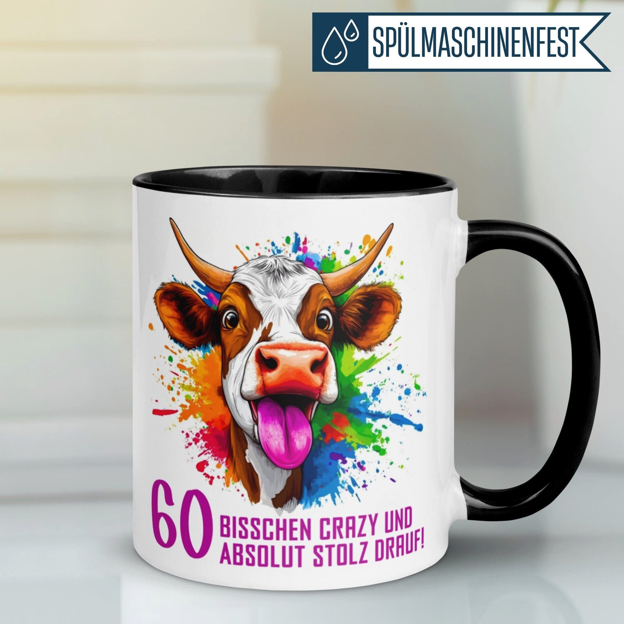 Momentals Tasse 60. Geburtstag Mann Frau – Crazy und Stolz drauf – Männer Frauen, Gratis Versand · Links-&Rechtshänder · Spülmaschinenfest