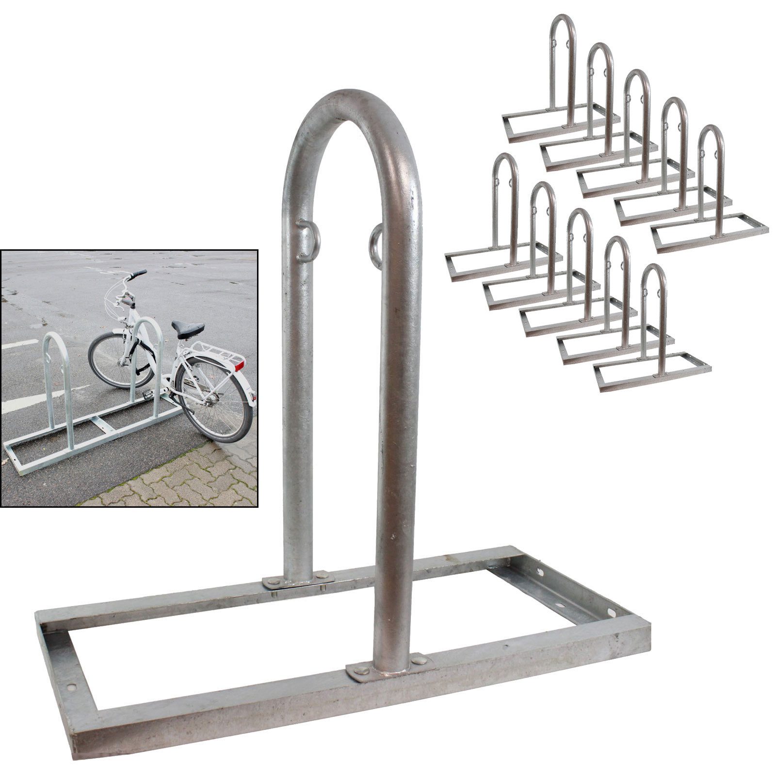 TRUTZHOLM Fahrradständer 10 x Fahrradanlehnbügel 90 x 84 cm Stahl feuerverzinkt Ø 49 mm grau, freistehend