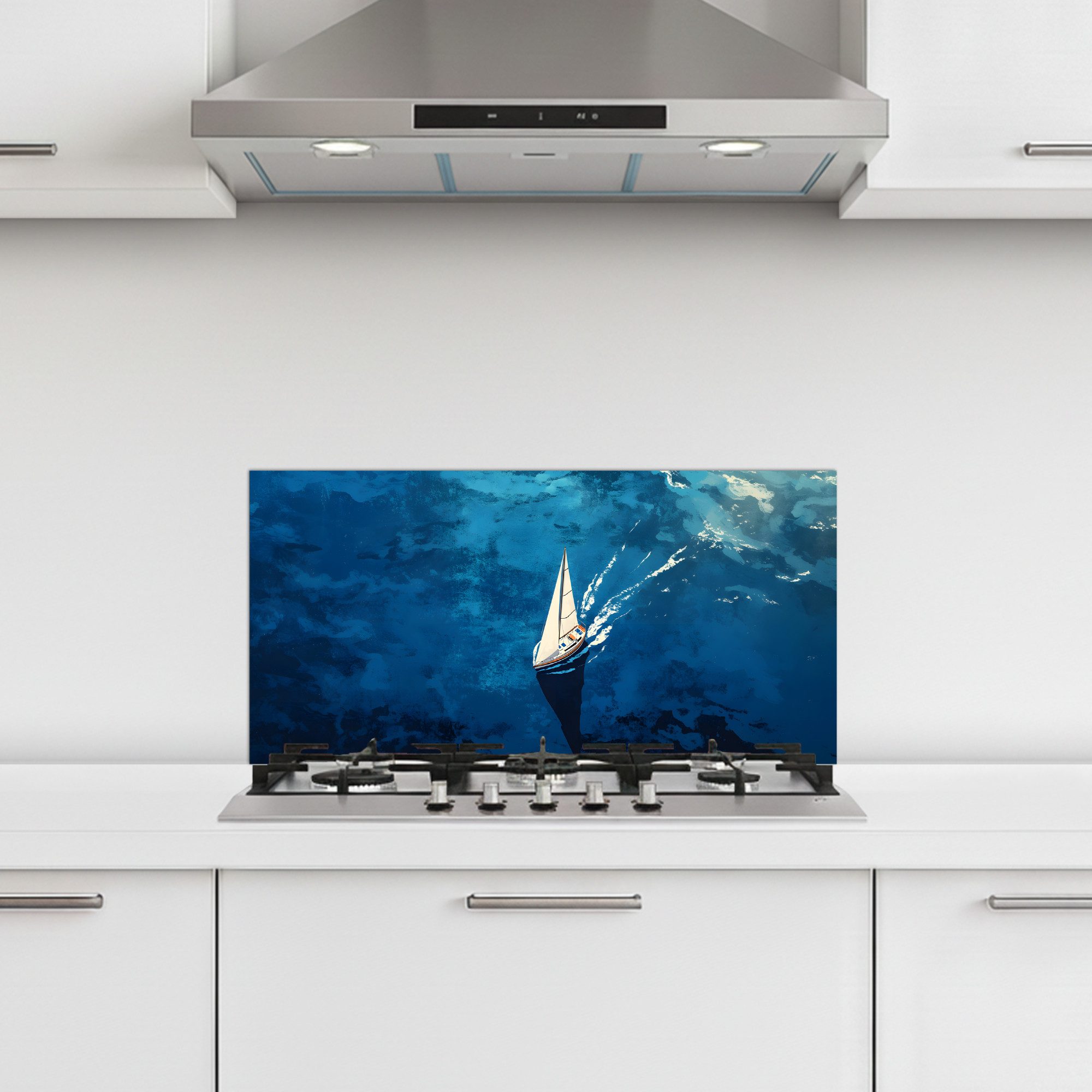 KitchenYeah Küchenrückwand selbstklebend (keine Folie) Segelboot - Wasser - Abstrakt - Schatten, (1-tlg), Küchenrückwand, Spritzschutz, Kitchen, 60x30 cm