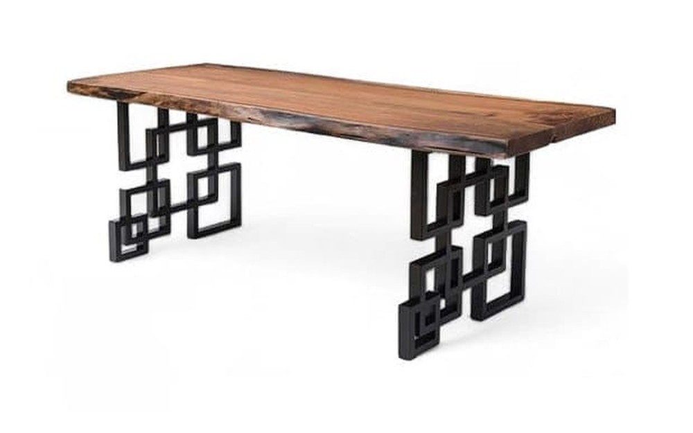 JVmoebel Esstisch Designer Esstisch Naturholz mit einzigartigem Metallgestell
