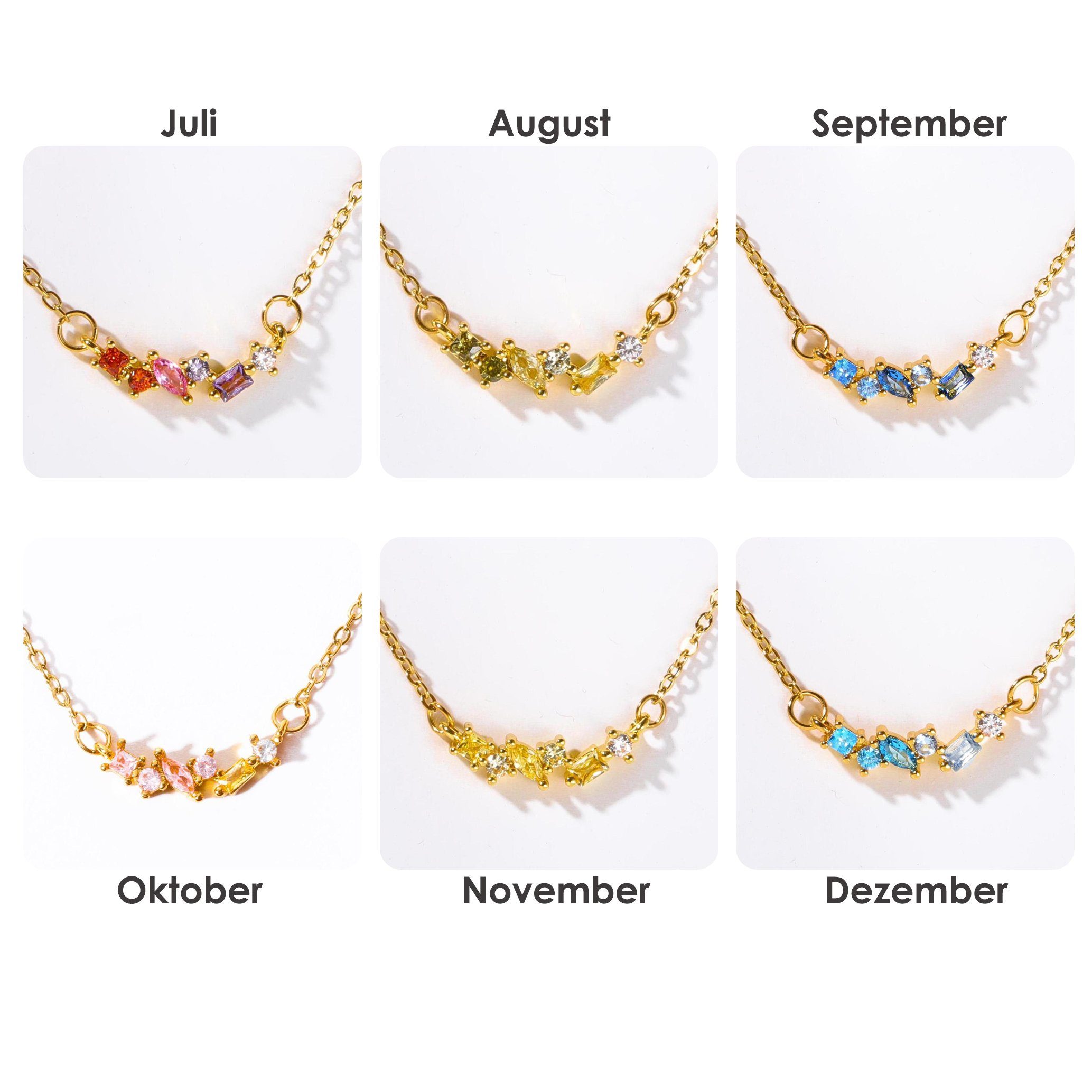 GOLDEN Charm-Kette Geburtsstein Gold Multi-Stein Halskette, 18K Personalisierte Halskette Oktober