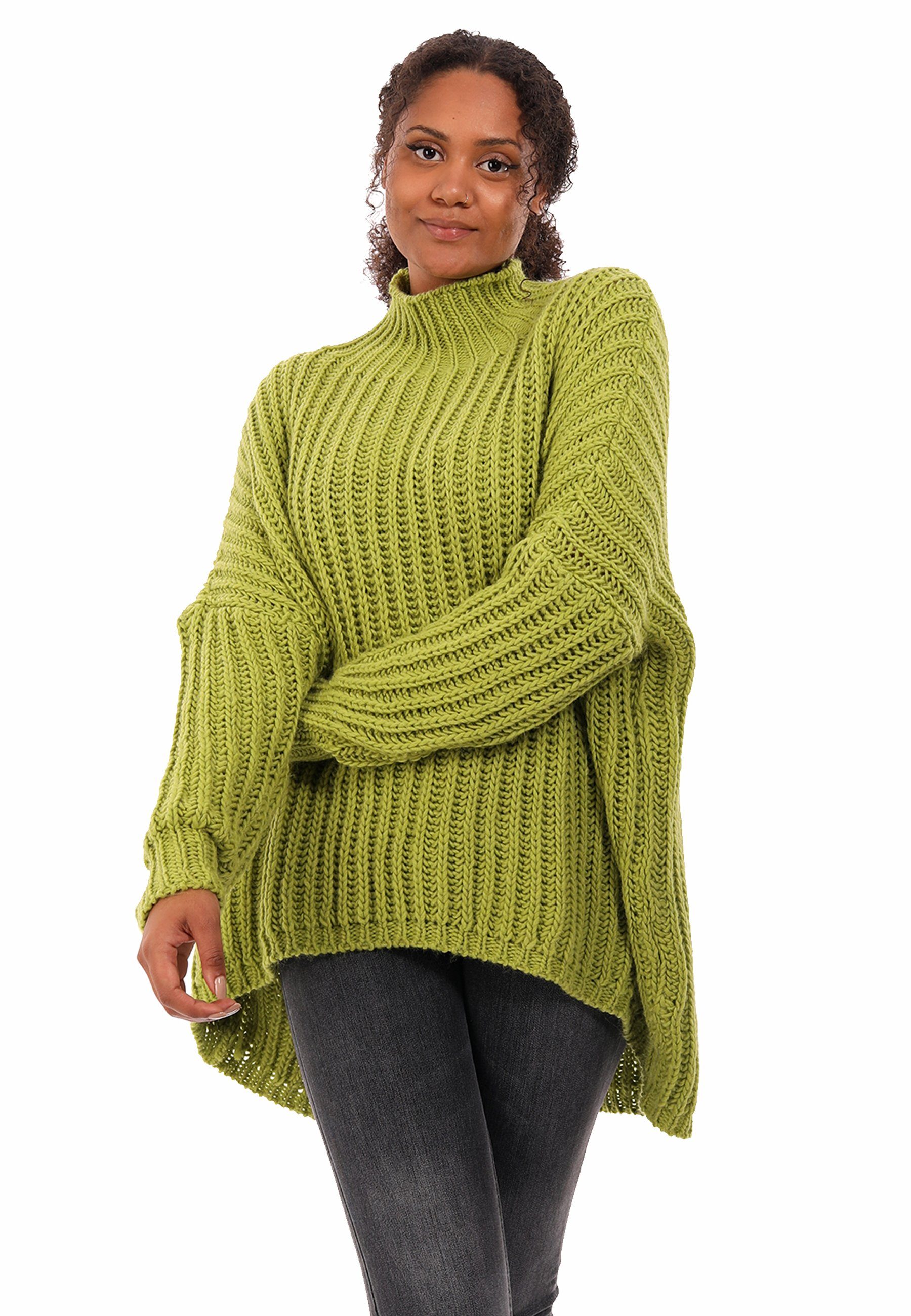 YC Fashion & Style Longpullover Oversized Pullover Grobstrick Vokuhila Sweater One Size (1-tlg) casual limegreen
