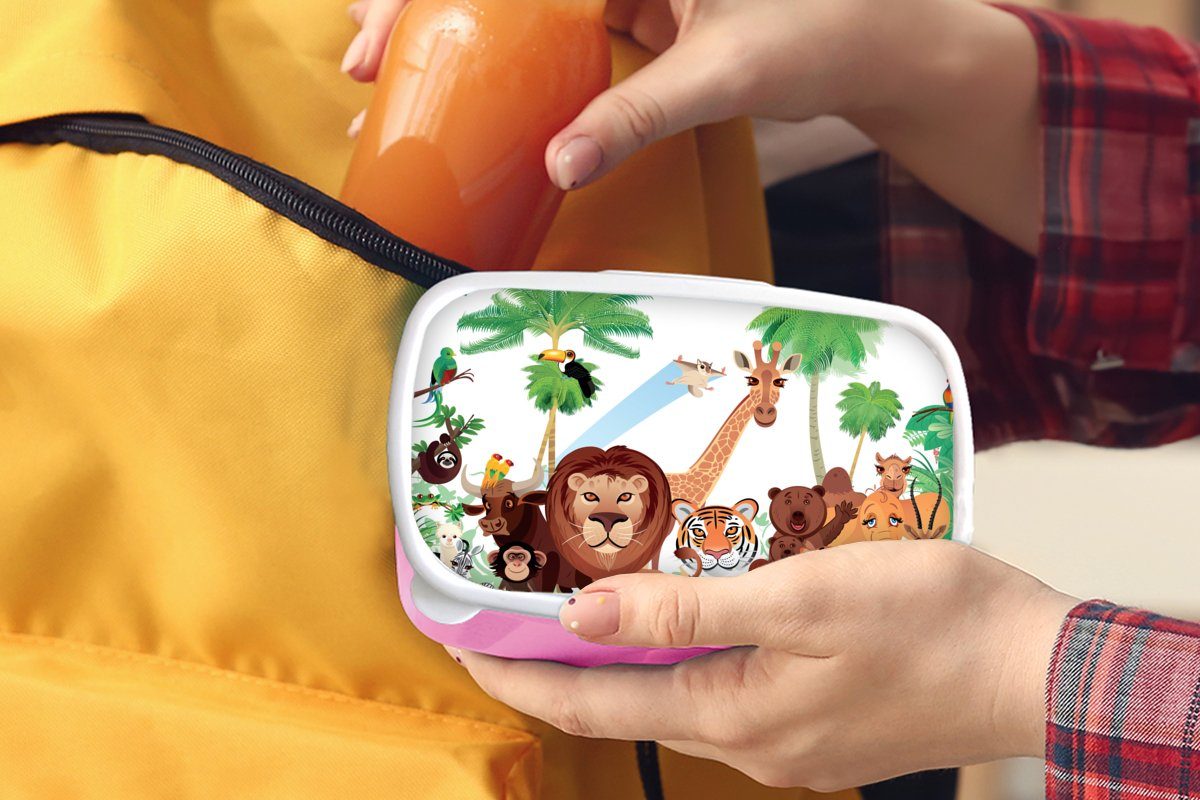 Mädchen Kunststoff, Lunchbox rosa Kunststoff Jungen, Brotdose - für Kinder Snackbox, - - (2-tlg), - MuchoWow - Dschungel - Tiger Löwe Mädchen, Erwachsene, Kinder, Wilde Brotbox Tiere