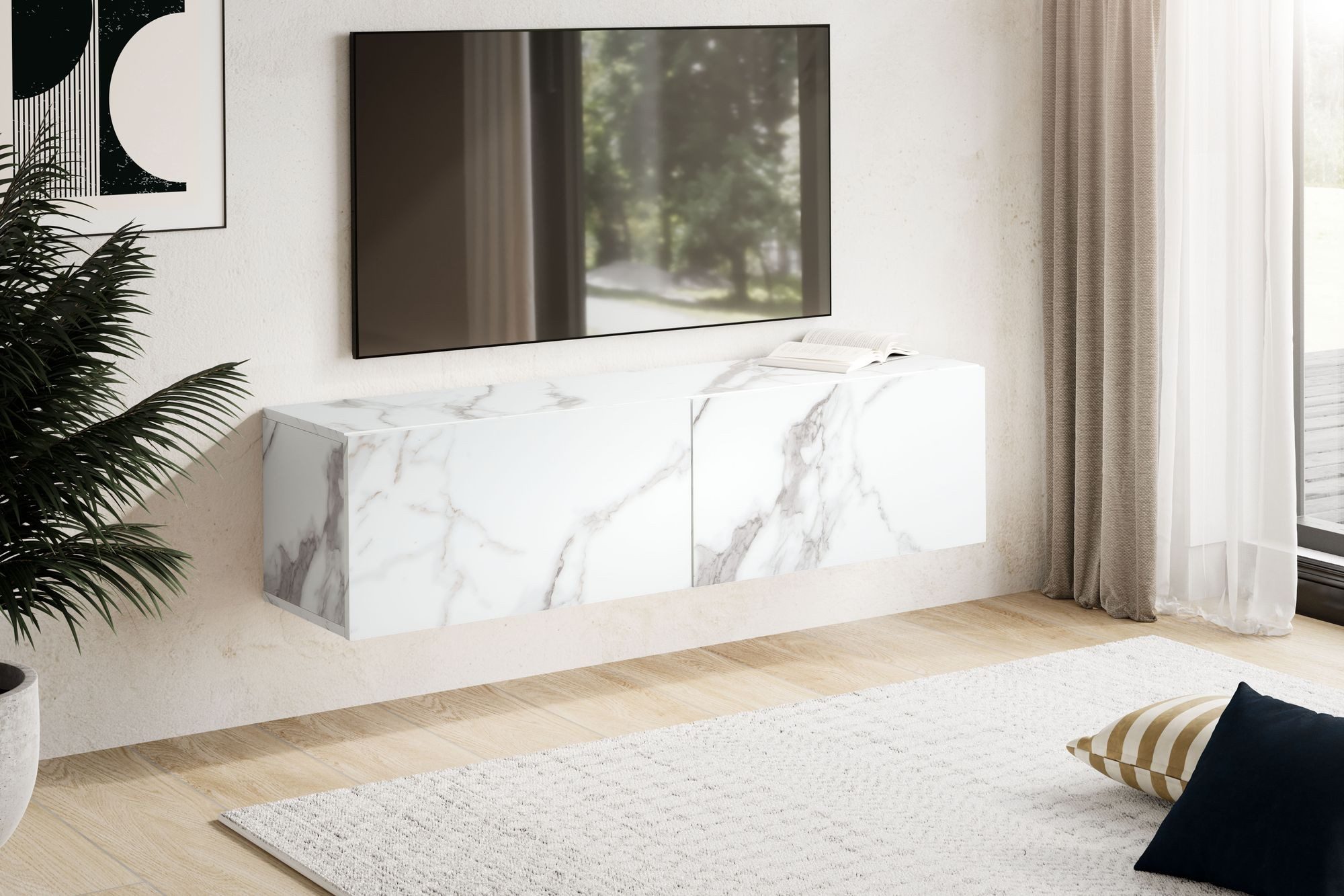 FINEBUY Lowboard FB58622 TV Schrank Hängend 120 cm Marmor-Optik TV-Kommode günstig online kaufen