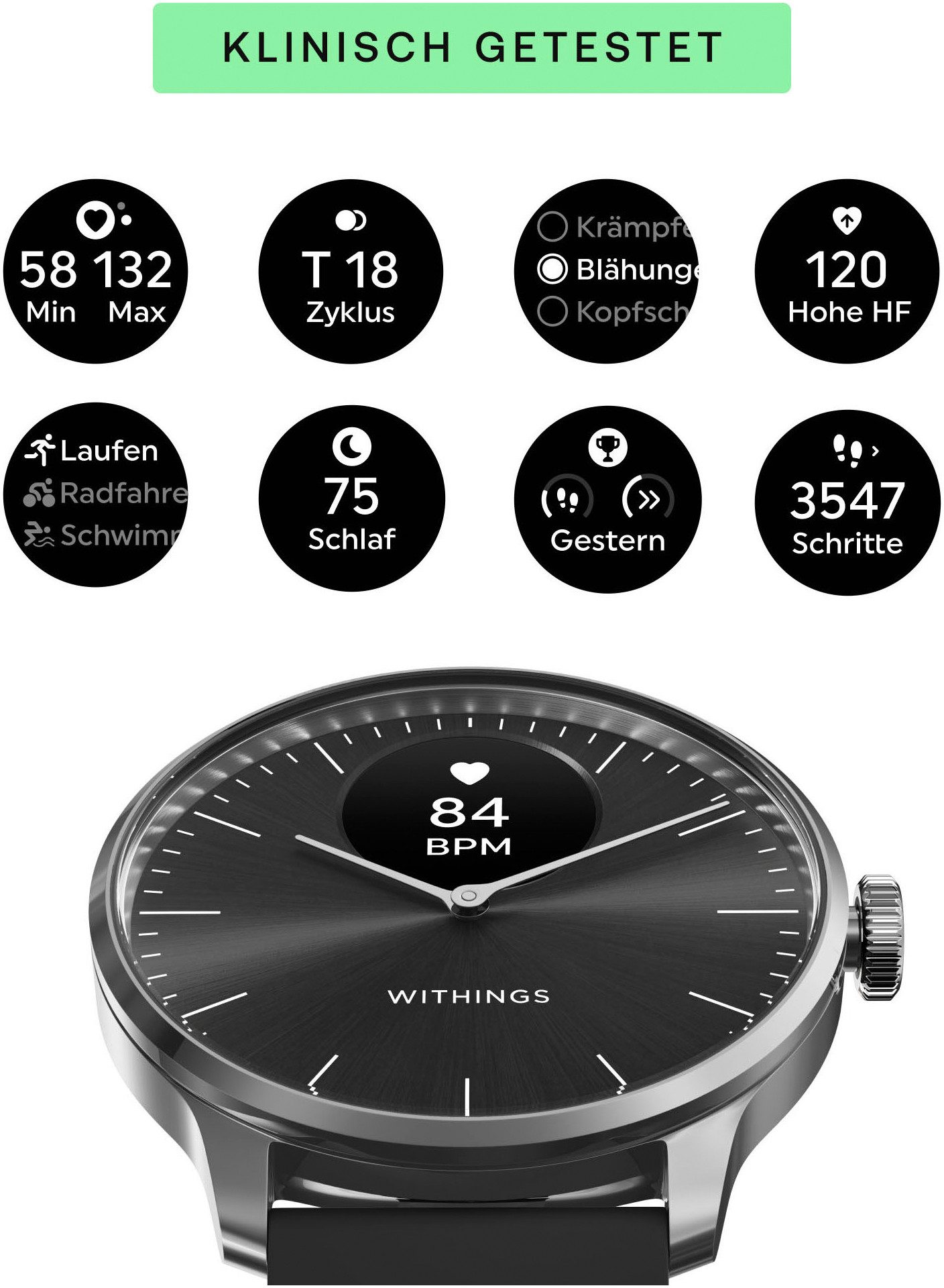 Withings ScanWatch Light 37mm RoseGold, Akku bis 35 Tage, 50 M Wasserdicht Smartwatch (0,63 Zoll, HealthSense OS), Leicht, elegant, langlebig, hybride, für tägliches Gesundheitstracking