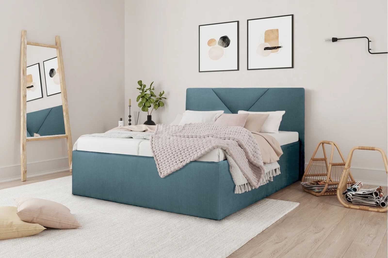 Halmon Schlafkomfort Betten Optik Kopfteil schönen Polsterbett Madrid, mit Blau